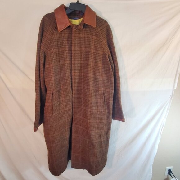 McKenzie Tribe USA Men's Size Large Wool Button Leather Trim Long Coat - Picture 1 of 5